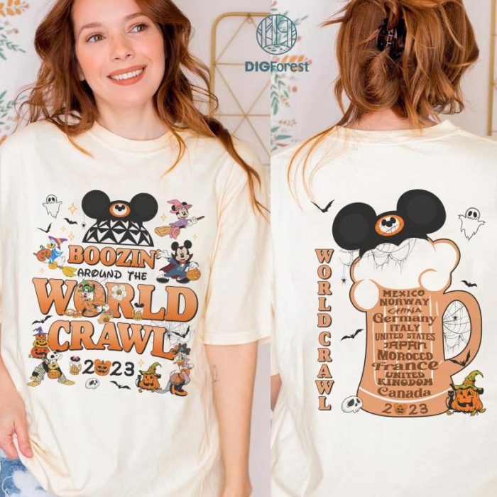 Disney 2-Sided Boozin' Around The World Crawl Halloween Png, Mickey & Friends Halloween Png, Epcot Drinking Around The World Halloween Png