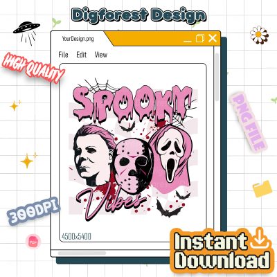 Horror Characters Checkered Spooky Vibes PNG – Michael Myers, Ghost Face, Jason, Scary Movie Halloween PNG