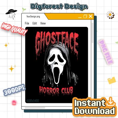 Ghostface Horror Club PNG – Retro 90s Scary Movie Characters, Spooky Season, Scary Friends PNG Design