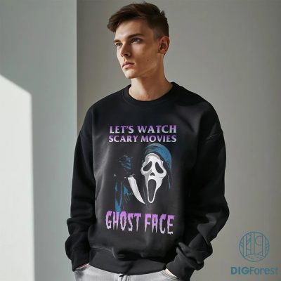 Retro Horror Movie PNG – Let’s Watch Scary Movies, Ghostface, Spooky Season Halloween PNG Design