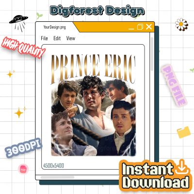 Prince Eric Vintage Graphic PNG – Little Mermaid Homage, Bootleg Rap Shirt, Sublimation Design PNG File