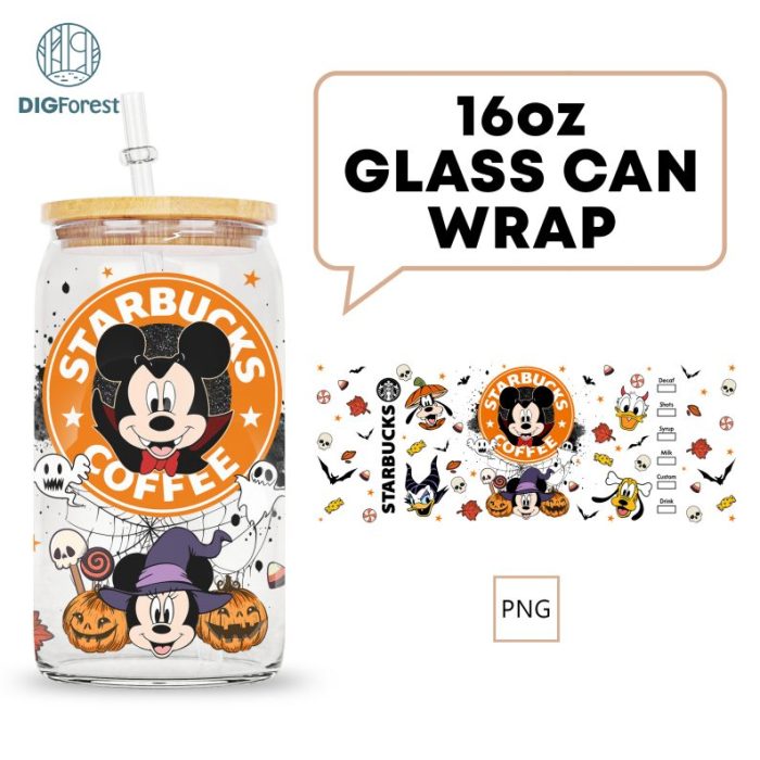 Instant Download, Disney Mickey Trick Or Treat Glass Can Wrap, Spooky Season PNG, Mickeys Not So Scary PNG, Halloween Masquerade, Mouse Head PNG