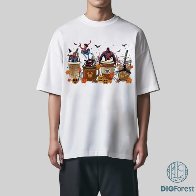 Retro Spider Punk Spider-Man Halloween Shirt - Spooky Pumpkin Latte Tee, Coffee Cup Graphic, Funny Halloween Outfit