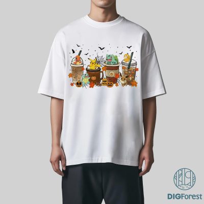 Coffee Cup Halloween Shirt - Pikachu Retro Tee, Pikachu Latte Graphic, Spooky Halloween Outfit, Cute Spooky Season Apparel