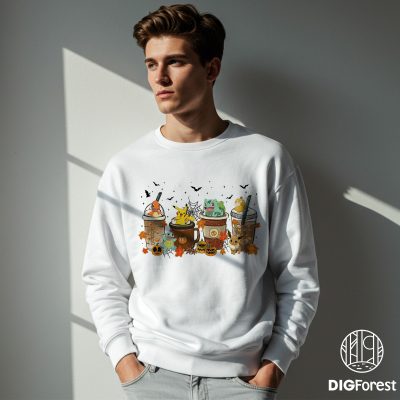 Coffee Cup Halloween Shirt - Pikachu Retro Tee, Pikachu Latte Graphic, Spooky Halloween Outfit, Cute Spooky Season Apparel