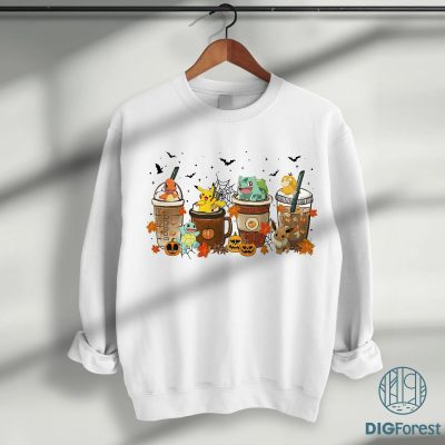 Coffee Cup Halloween Shirt - Pikachu Retro Tee, Pikachu Latte Graphic, Spooky Halloween Outfit, Cute Spooky Season Apparel