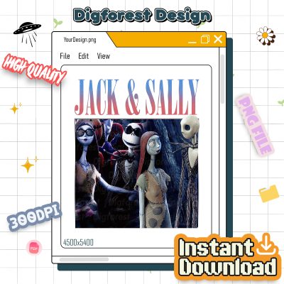 Vintage Jack and Sally PNG – The Nightmare Before Christmas, Jack Skellington, Halloween Party Design PNG