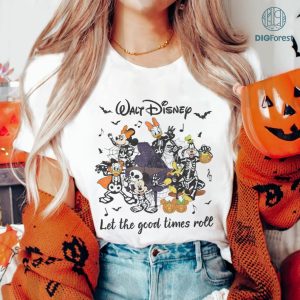 Disney Mickey And Friends Skeleton Halloween Shirt, Retro Skeleton Halloween Png, Halloween Party Shirt, Let the good time roll