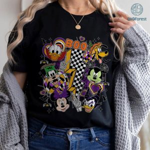 Disney Retro Halloween Mickey And Friend Checkered Shirt, Mickey And Friends Halloween Boo Shirt, Retro Halloween Shirt, Halloween Party Shirt, Retro Halloween Mickey And Friend Checkered Png