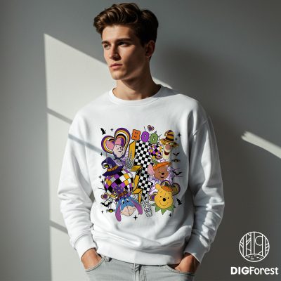 Disney Retro Pooh Bear Halloween Shirt - Checkered Boo Tee, Winnie the Pooh Skeleton Outfit, Funny Halloween Party