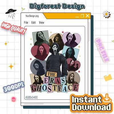 Vintage Halloween Ghostface Movies PNG – Horror Friends, Killer Characters, Halloween Movie PNG Design