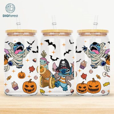 Horror Stitch Glass Can Wrap | Halloween Stitch Glass Can Wrap | Horror Stitch PNG | Glass Can Wrap PNG | Trick Or Treat Glass Can Wrap