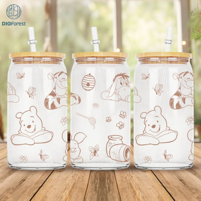 Disney Pooh Glass Can Wrap Png, 16oz Libbey Glass Can Wrap, Pooh Tigger Eeyore Png, Pooh and Friends Png, Libbey Glass Wrap, Sublimation Designs