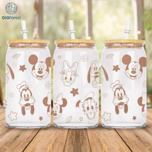 Disney Mickey & Friends Glass Can Wrap Png, 16oz Libbey Glass Can Wrap, Mickey Minnie Donald Goof, Libbey Glass Wrap Png File, Sublimation Designs