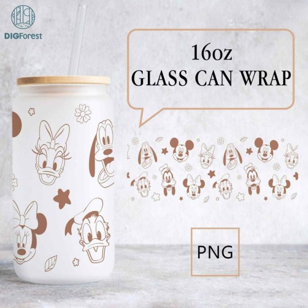 Disney Mickey & Friends Glass Can Wrap Png, 16oz Libbey Glass Can Wrap, Mickey Minnie Donald Goof, Libbey Glass Wrap Png File, Sublimation Designs