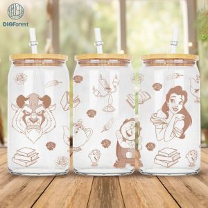 Disney Belle and Beast 16oz Glass Can Wrap | Beauty Beast Coffee Png | Priness Glass Can Png | 16oz Libbey Glass Can Wrap | Sublimation Png File