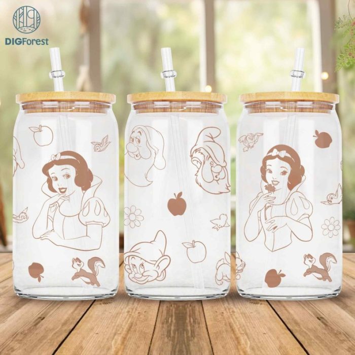 Disney Snow White Glass Can Wrap Png, 16oz Snow White Glass Can Full Wrap, Snow White and 7 Dwarfs Png, Snow White Png File, Digital Download