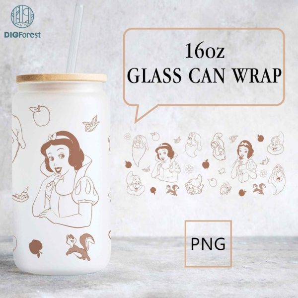 Disney Snow White Glass Can Wrap Png, 16oz Snow White Glass Can Full Wrap, Snow White and 7 Dwarfs Png, Snow White Png File, Digital Download