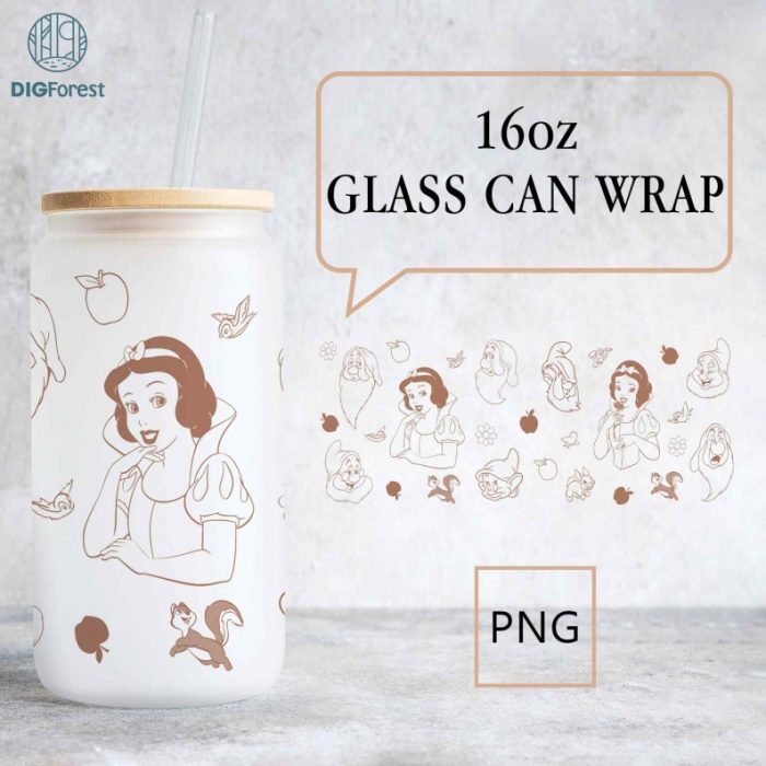 Disney Snow White Glass Can Wrap Png, 16oz Snow White Glass Can Full Wrap, Snow White and 7 Dwarfs Png, Snow White Png File, Digital Download