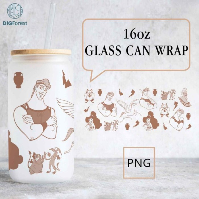 Disney Hercules Glass Can Wrap Png, 16oz Libbey Glass Can Wrap, Hercules The Muses Glass Can Png, Hades, Libbey Glass Wrap Png Digital Download