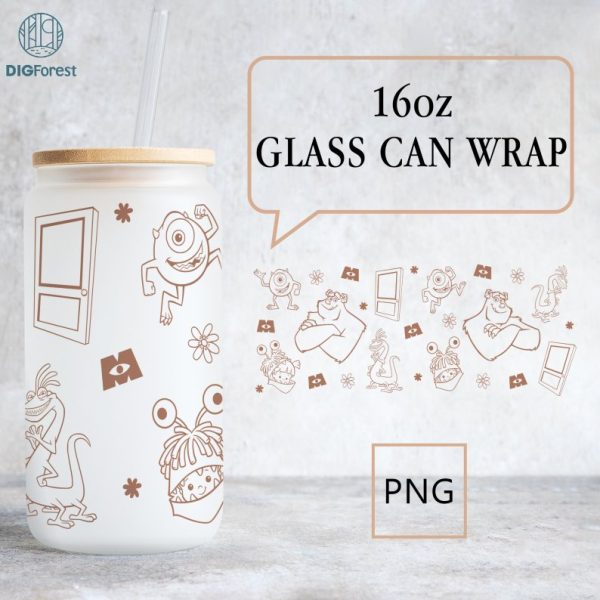 Disney Monsters Incs 16oz Glass Can Wrap Png, 16oz Libbey Glass Can Wrap, Monsters Incs Glass Can Png, Mike Sully Boo, Libbey Glass Digital Files