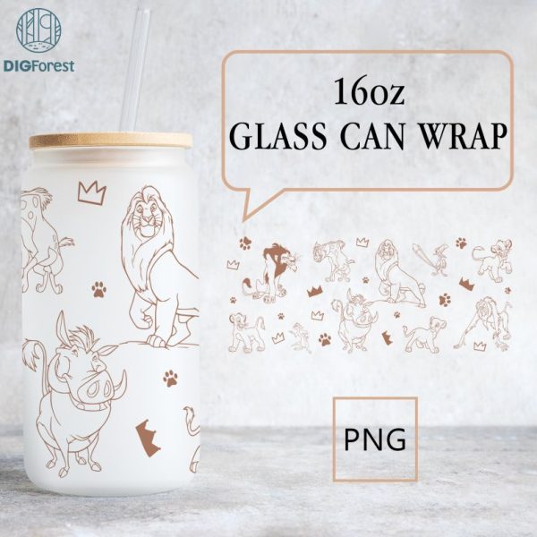 Disney Lion King Glass Can Png | 16oz Glass Can Wrap | 16oz Libbey Can Glass | Full Glass Can Wrap | Hakuna Matata | Instant Digital Download