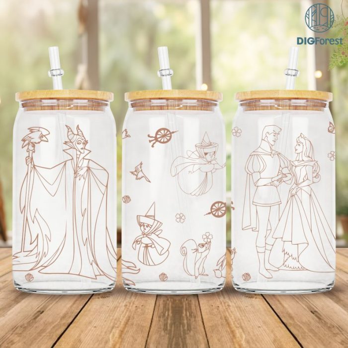 Disney Sleeping Beauty Glass Can Png | Aurora Princess Coffee Cup | Priness Glass Can Wrap | 16oz Beer Glass Can | Iced Coffee | Tea | Cold brew