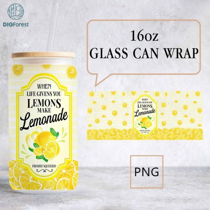 16 oz Libbey Glass Can Wrap Png, Lemonade Label, Tequila Label, Margarita png, Mojito png, When life gives you Lemons, Digital Download