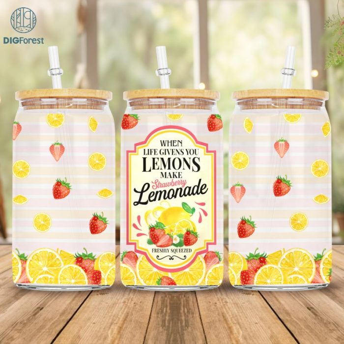 16 oz Libbey Glass Can Wrap Png, Strawberry Lemonade Label, Tequila Label, Mojito png, Margarita png, When life gives you Lemons, Sublimation Designs