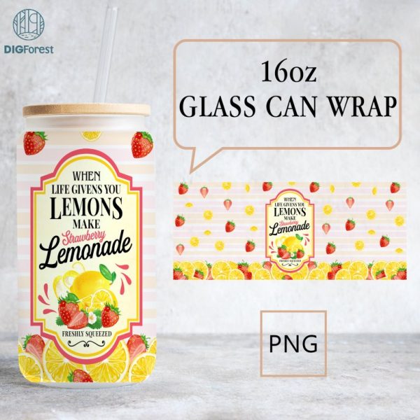 16 oz Libbey Glass Can Wrap Png, Strawberry Lemonade Label, Tequila Label, Mojito png, Margarita png, When life gives you Lemons, Sublimation Designs