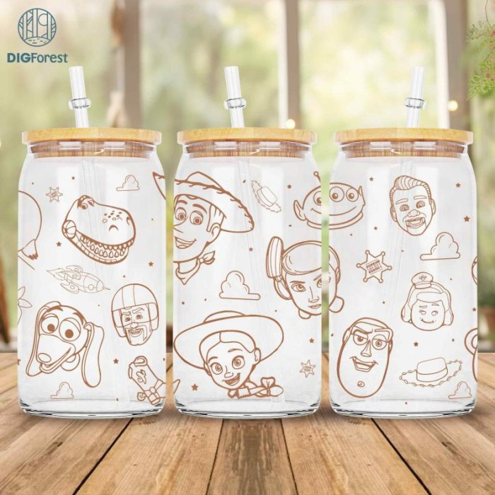 Disney Toy Story Glass Can Wrap Png, 16oz Libbey Glass Can Wrap, Buzz Lightyear Woody Jessie, Libbey Glass Can Png File, Sublimation Designs