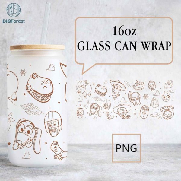Disney Toy Story Glass Can Wrap Png, 16oz Libbey Glass Can Wrap, Buzz Lightyear Woody Jessie, Libbey Glass Can Png File, Sublimation Designs