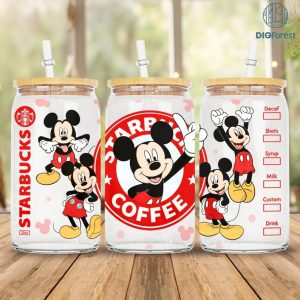 Disney Mickey and Friends Coffee Glass Can Wrap Png, 16oz Libbey Glass Can Wrap, Mickey Minnie Glass Can, Libbey Glass Wrap Png File, Sublimation