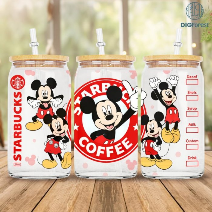 Disney Mickey and Friends Coffee Glass Can Wrap Png, 16oz Libbey Glass Can Wrap, Mickey Minnie Glass Can, Libbey Glass Wrap Png File, Sublimation