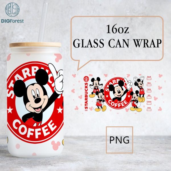 Disney Mickey and Friends Coffee Glass Can Wrap Png, 16oz Libbey Glass Can Wrap, Mickey Minnie Glass Can, Libbey Glass Wrap Png File, Sublimation
