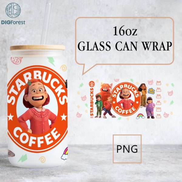 Disney Turning Red 16oz Glass Can Png, Turning Red 16oz Libbey glass can wrap, Red Panda PNG, Png Files For Sublimation, 4 town png Sublimation