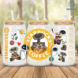 Wall E Glass Can wrap 16oz PNG Digital Download, Wall E and Eve Png, Wall-E Png For Sublimation, Libbey can glass, 16oz glass can Png Design