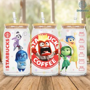 Disney Inside Out Glass Can Png, 16oz Glass Can Wrap Digital Download, 16oz Iced Coffee Cup Png, Inside out PNG, Inside out Sublimation PNG