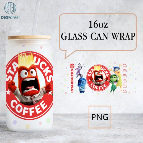 Disney Inside Out Glass Can Png, 16oz Glass Can Wrap Digital Download, 16oz Iced Coffee Cup Png, Inside out PNG, Inside out Sublimation PNG