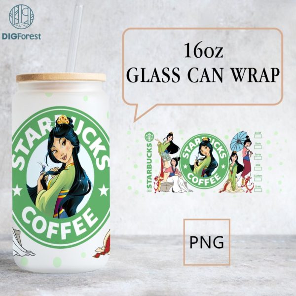 Disney Mulan Princess Glass Can Tumbler Wrap Png, Mulan Princess16oz Libbey Glass Sublimation Design, Princess Digital Download PNG