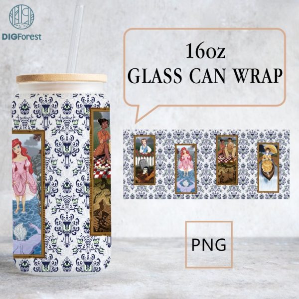 Disney Haunted Mansion Princess Glass Can Png, Haunted Mansion Halloween Png, 16oz Libbey Glass Can Wrap, Princess Glass Can Png Sublimation