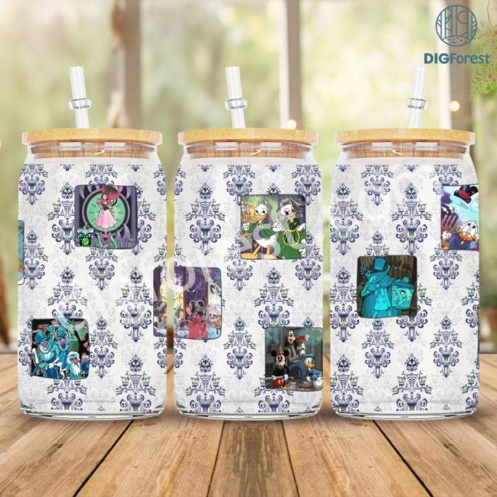 Disney Vintage The Haunted Mansion Halloween Glass Can Png, Haunted Mansion Glass Can Coffee Cup, Magic Kingdom, 16oz Libbey Glass Can Wrap Design