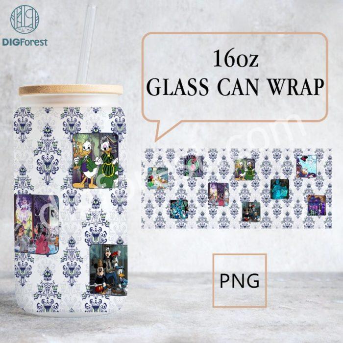 Disney Vintage The Haunted Mansion Halloween Glass Can Png, Haunted Mansion Glass Can Coffee Cup, Magic Kingdom, 16oz Libbey Glass Can Wrap Design