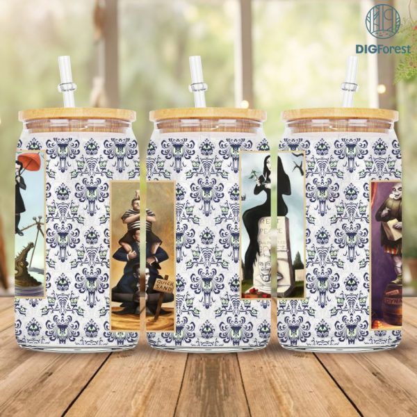 Vintage The Haunted Mansion Halloween Glass Can Png, 16oz Glass Can iced coffee cup, 16oz Libbey Glass Can Wrap, Png Files For Sublimation