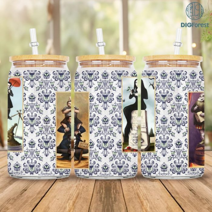 Vintage The Haunted Mansion Halloween Glass Can Png, 16oz Glass Can iced coffee cup, 16oz Libbey Glass Can Wrap, Png Files For Sublimation