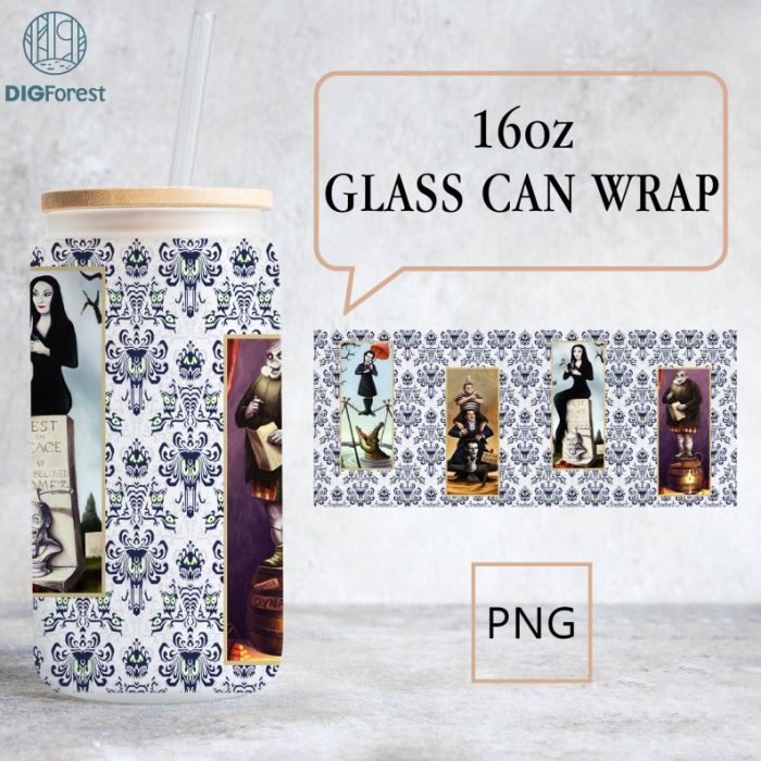 Vintage The Haunted Mansion Halloween Glass Can Png, 16oz Glass Can iced coffee cup, 16oz Libbey Glass Can Wrap, Png Files For Sublimation