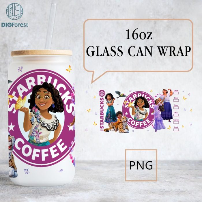 Disney Encanto 16 oz Glass Can Wrap PNG, Encanto Libbey Glass Can PNG, Madrigal Family, Encanto Characters, Mirabel Madrigal Glass Can Wrap