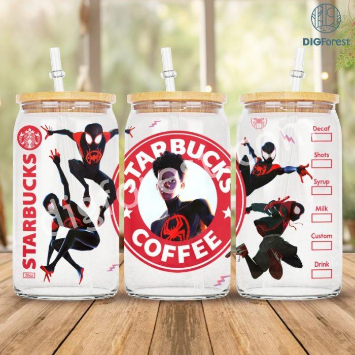 Spider-Man Across the Spider-Verse 16oz Libbey Glass Can Png, Spider Man 16oz Iced Coffee Cup, Miles Morales, Spider-Man, Spider-Punk Png