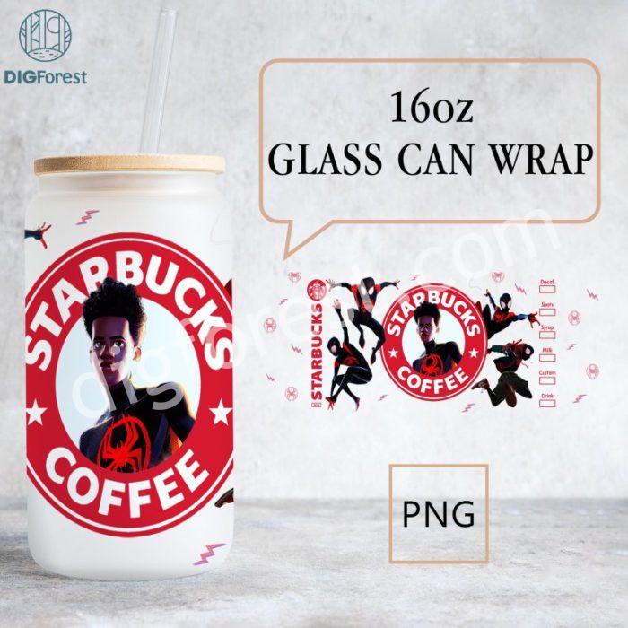 Spider-Man Across the Spider-Verse 16oz Libbey Glass Can Png, Spider Man 16oz Iced Coffee Cup, Miles Morales, Spider-Man, Spider-Punk Png