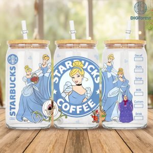 Disney Princess Coffee Cup 16 Oz Libbey Glass Can Wrap Png Sublimation Digital Instant Download, Cartoon Libbey Png, Glass Cup, Coffee Cup